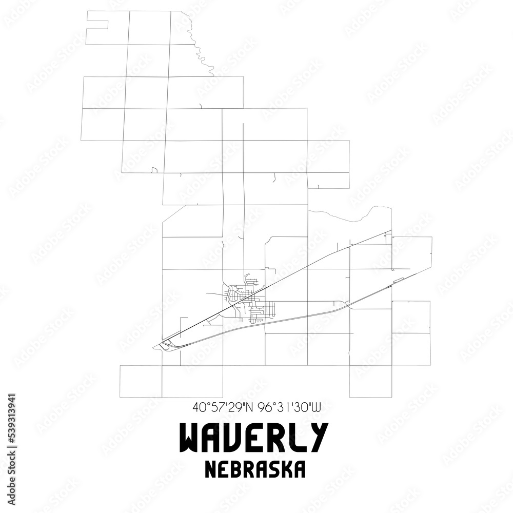 Waverly Nebraska. US street map with black and white lines. Waverly Nebraska. US street map with black and white lines.