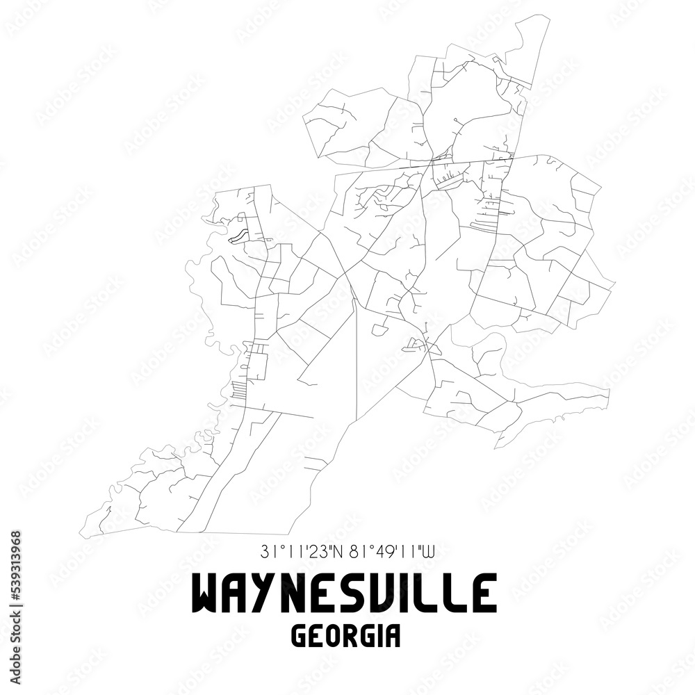 Waynesville Georgia. US street map with black and white lines.