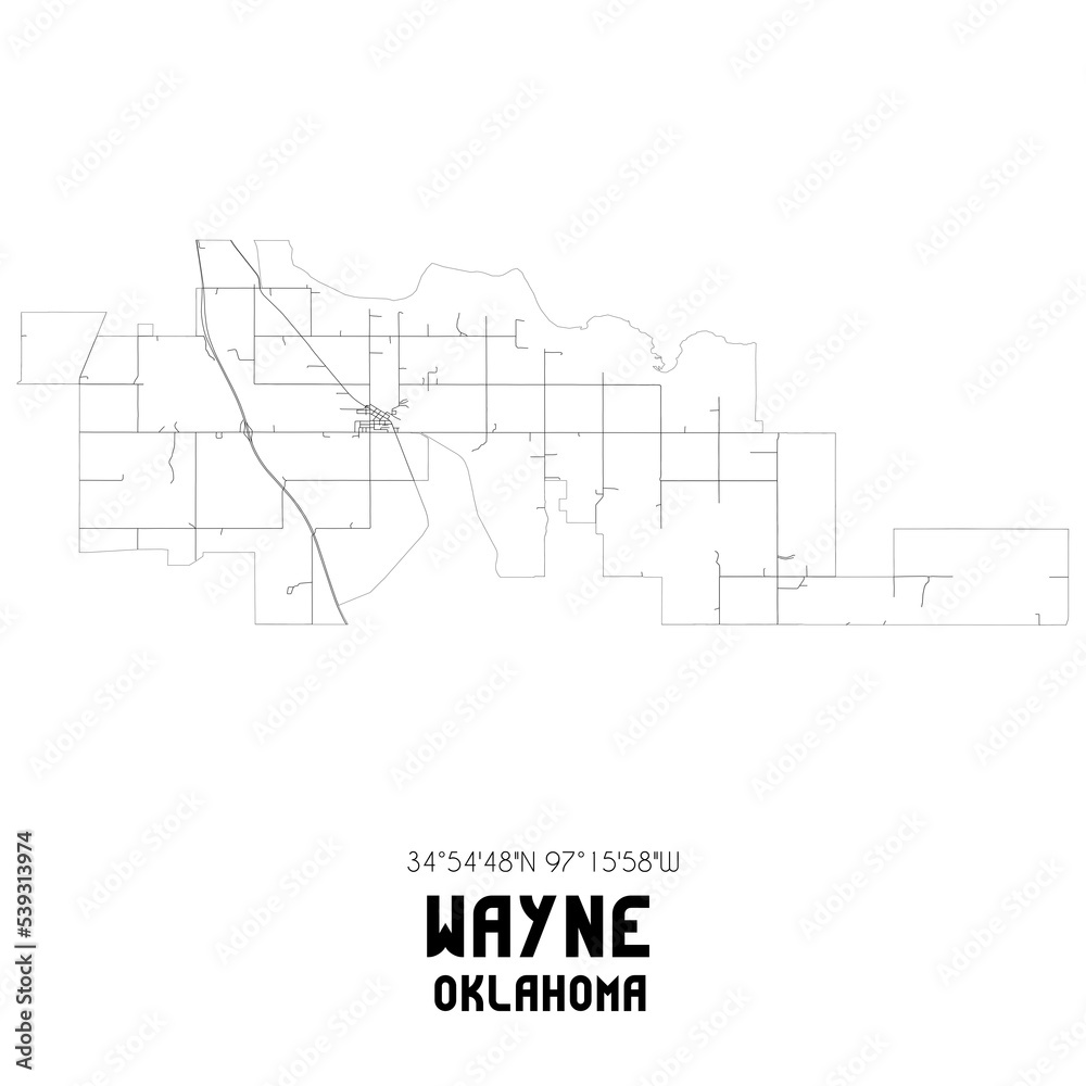 Wayne Oklahoma. US street map with black and white lines.