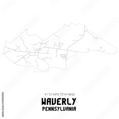 Waverly Pennsylvania. US street map with black and white lines.