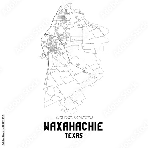 Waxahachie Texas. US street map with black and white lines.