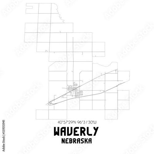 Waverly Nebraska. US street map with black and white lines.