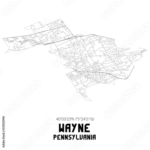Wayne Pennsylvania. US street map with black and white lines. photo