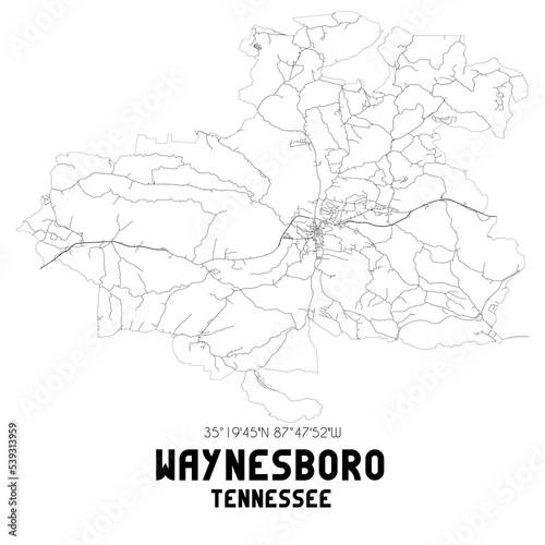 Waynesboro Tennessee. US street map with black and white lines.