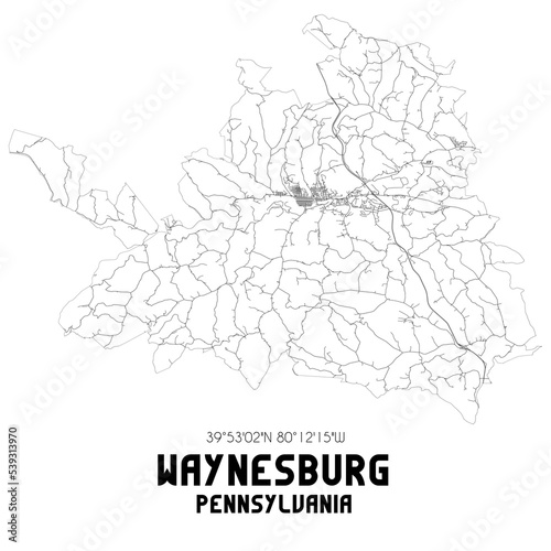 Waynesburg Pennsylvania. US street map with black and white lines.