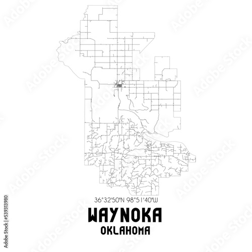 Waynoka Oklahoma. US street map with black and white lines.