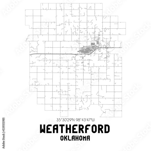 Weatherford Oklahoma. US street map with black and white lines. photo