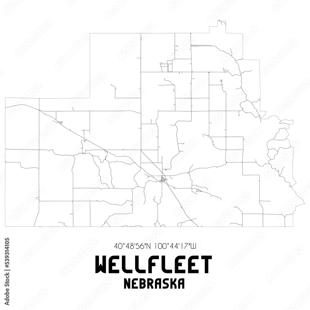 Wellfleet Nebraska. US street map with black and white lines.