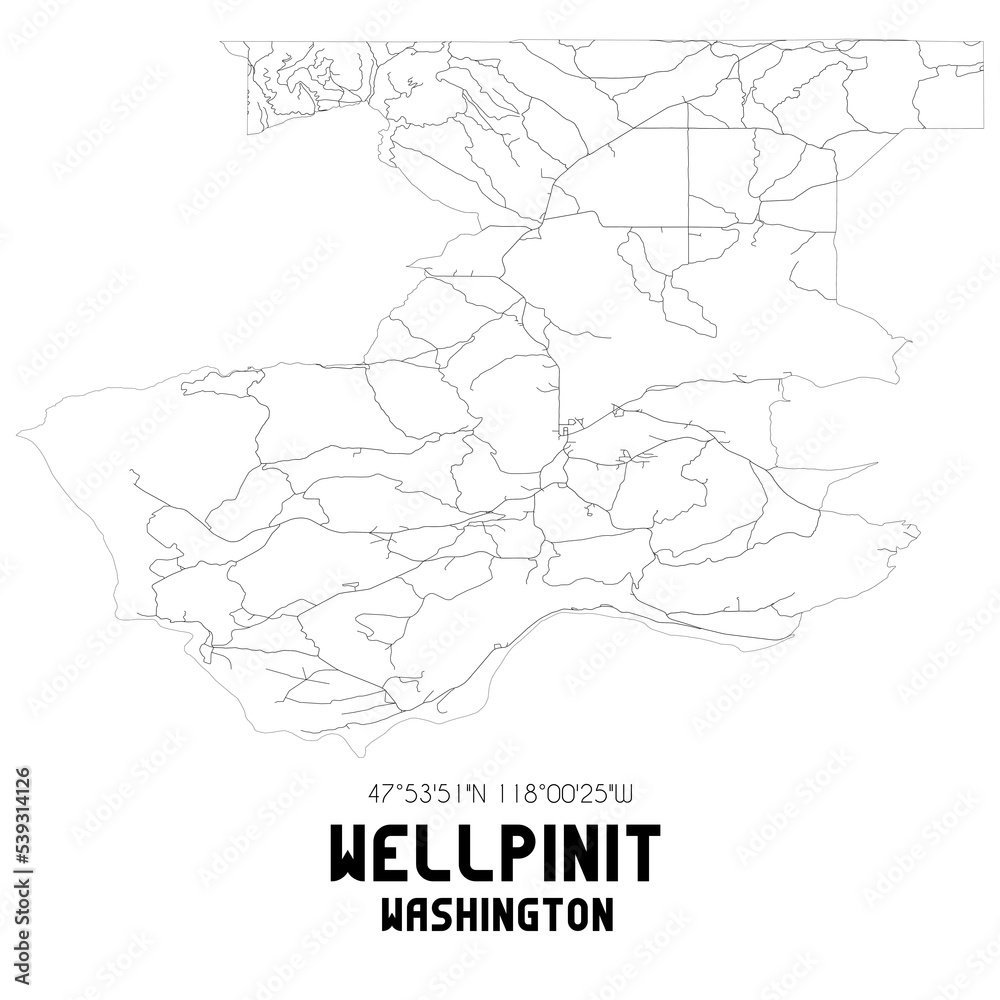 Wellpinit Washington. US street map with black and white lines.