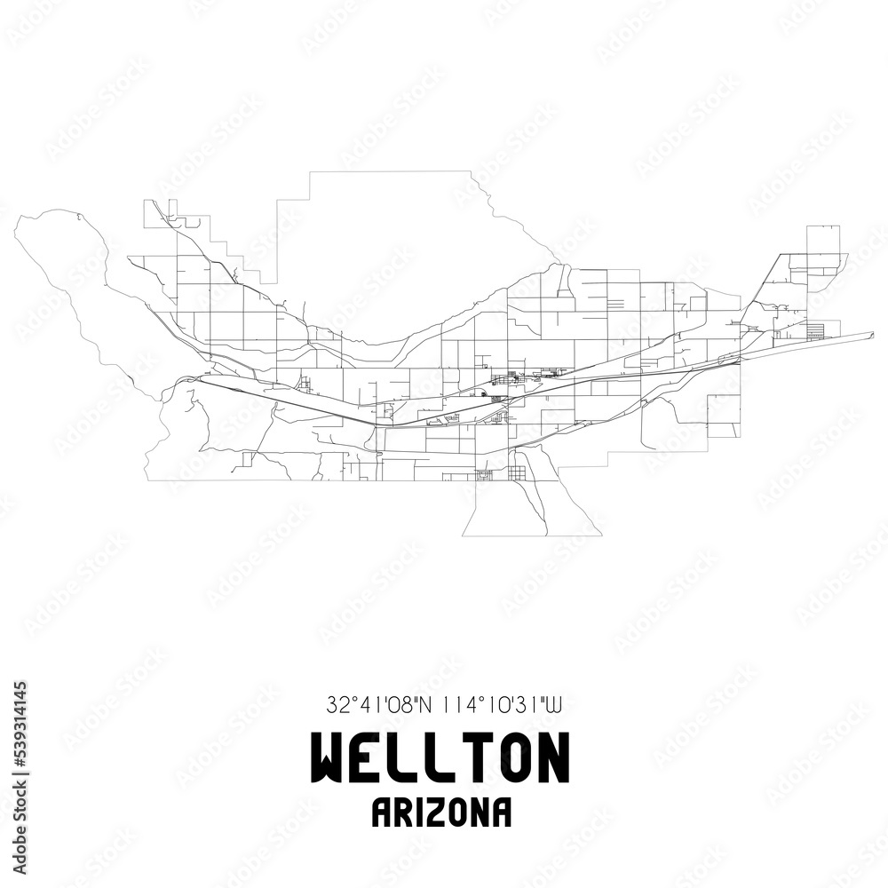 Wellton Arizona. US street map with black and white lines.