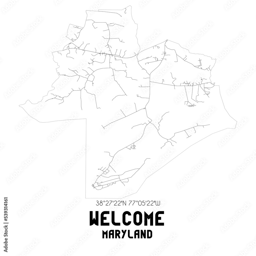 Welcome Maryland. US street map with black and white lines.