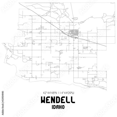 Wendell Idaho. US street map with black and white lines.