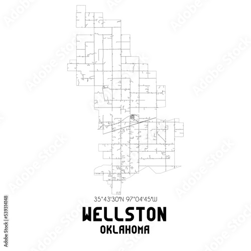 Wellston Oklahoma. US street map with black and white lines.