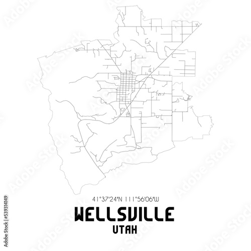 Wellsville Utah. US street map with black and white lines.