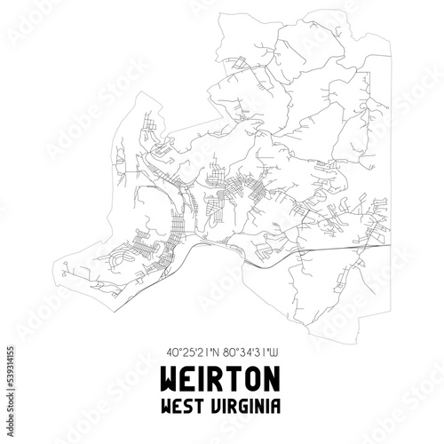 Weirton West Virginia. US street map with black and white lines. photo