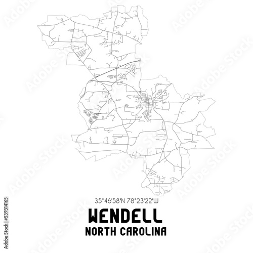 Wendell North Carolina. US street map with black and white lines.