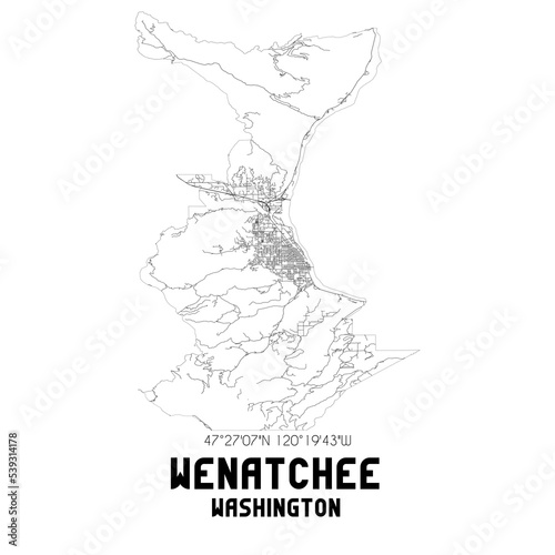 Wenatchee Washington. US street map with black and white lines.