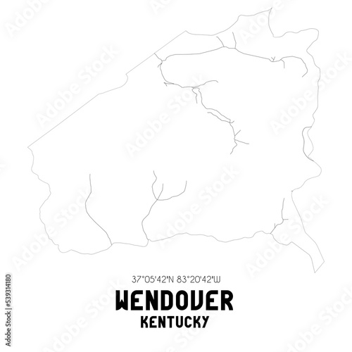 Wendover Kentucky. US street map with black and white lines.
