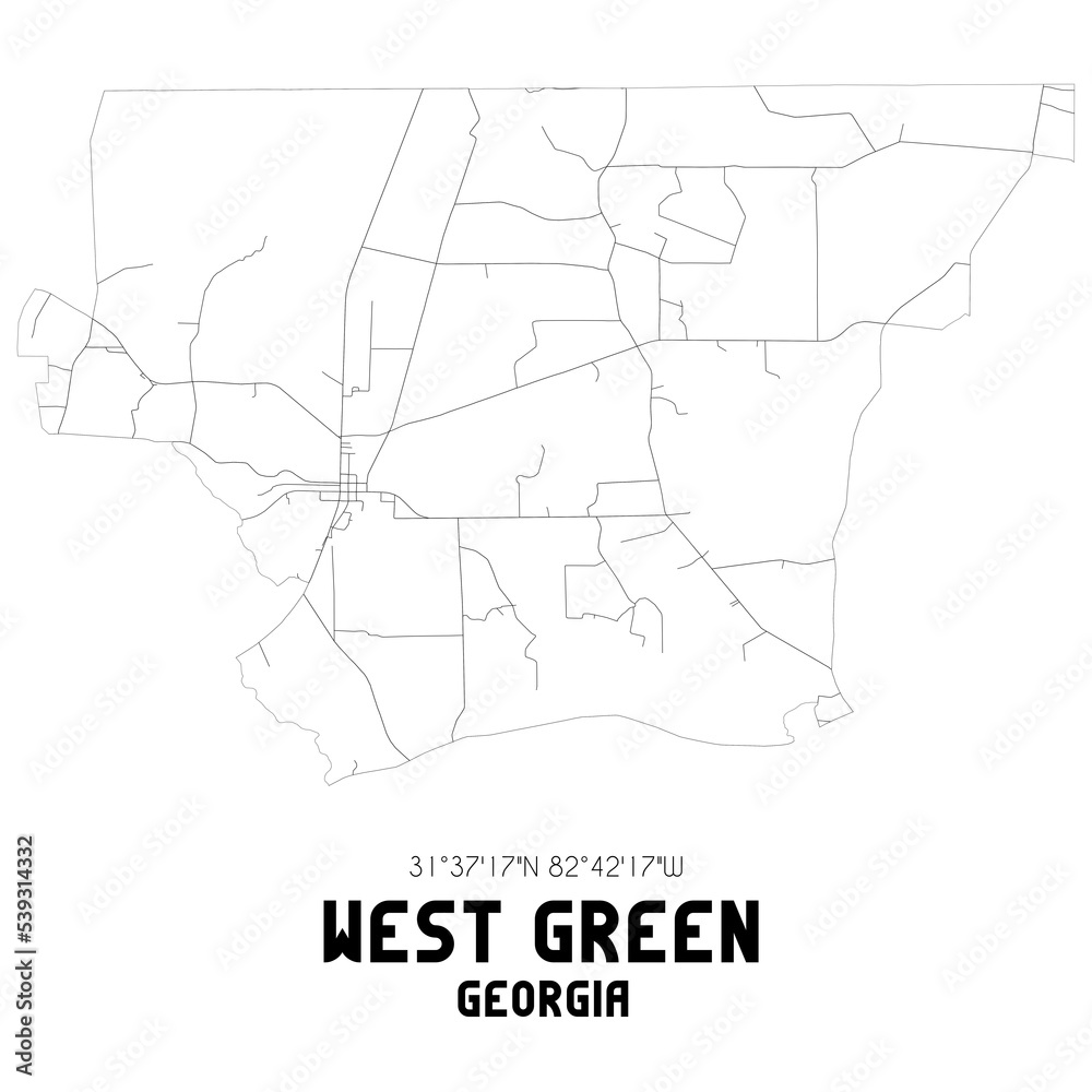 West Green Georgia. US street map with black and white lines. West Green Georgia. US street map with black and white lines.