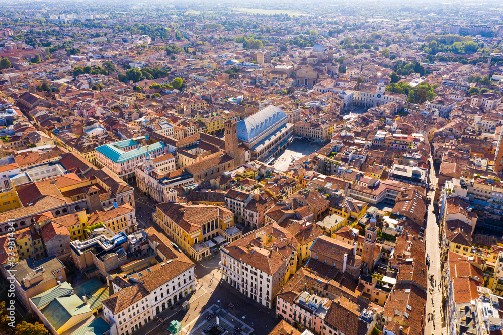 Panoramic aerial view of Padua cityscape with buildings and streets, Italy
