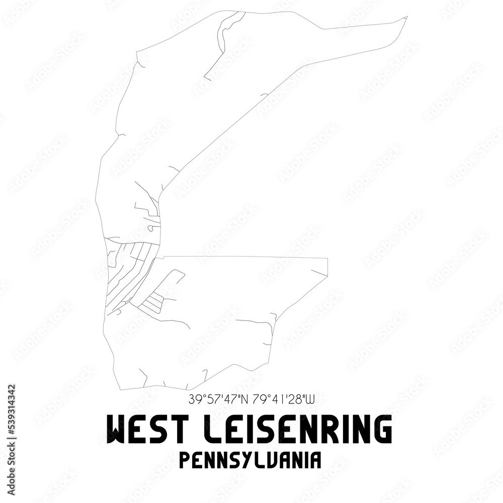 West Leisenring Pennsylvania. US street map with black and white lines.