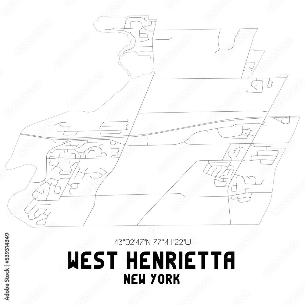 West Henrietta New York. US street map with black and white lines.