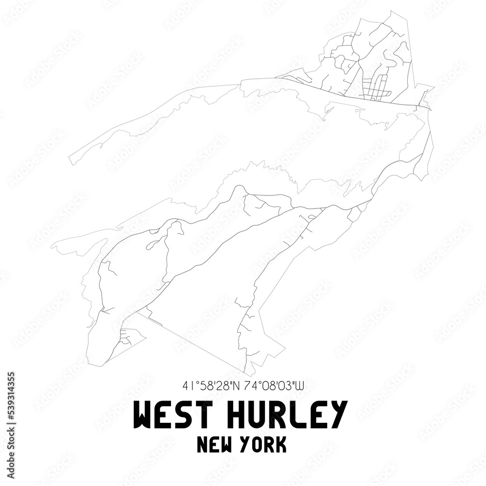 West Hurley New York. US street map with black and white lines.