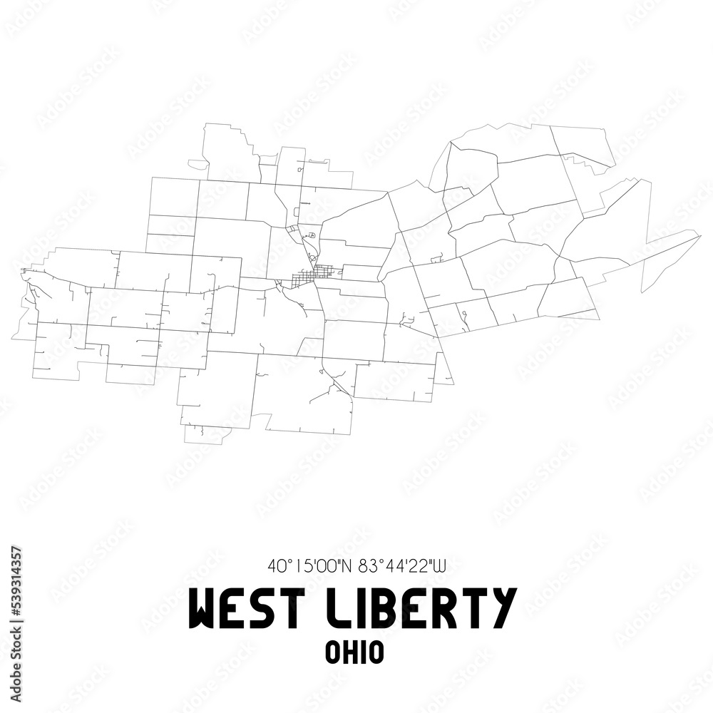 Obraz premium West Liberty Ohio. US street map with black and white lines.