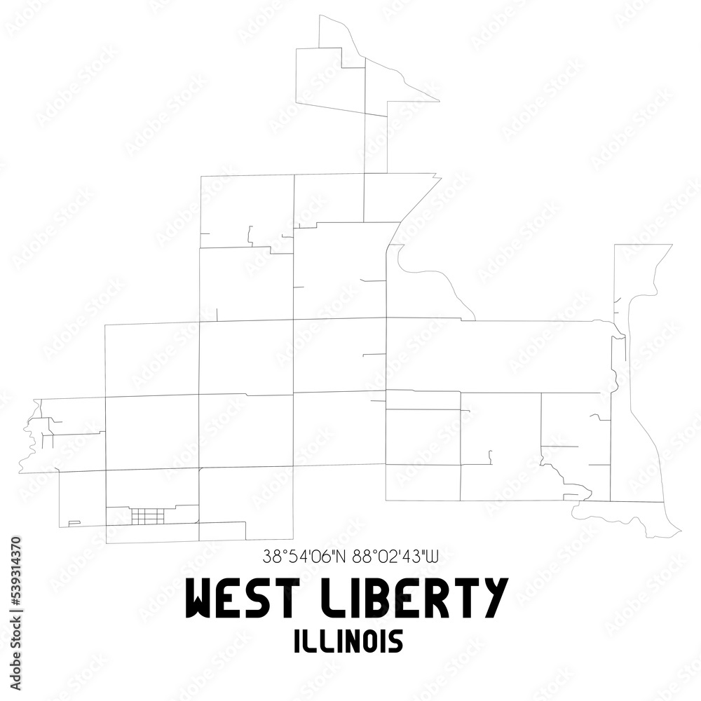 West Liberty Illinois. US street map with black and white lines.