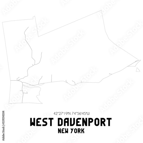 West Davenport New York. US street map with black and white lines.