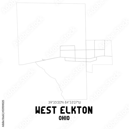 West Elkton Ohio. US street map with black and white lines.