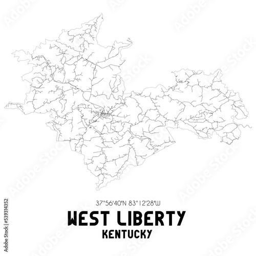 West Liberty Kentucky. US street map with black and white lines.