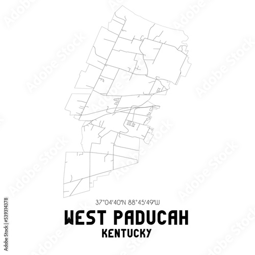 West Paducah Kentucky. US street map with black and white lines.