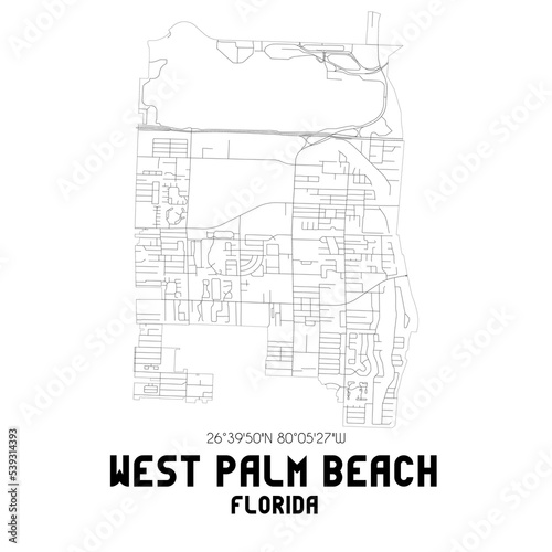 West Palm Beach Florida. US street map with black and white lines. photo