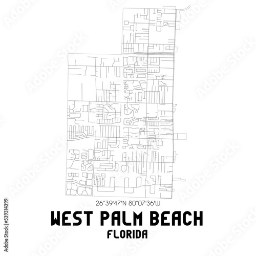 West Palm Beach Florida. US street map with black and white lines.