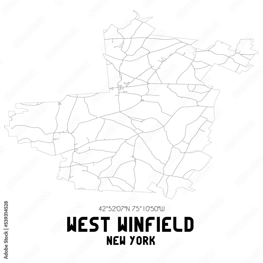 West Winfield New York. US street map with black and white lines. West Winfield New York. US street map with black and white lines.