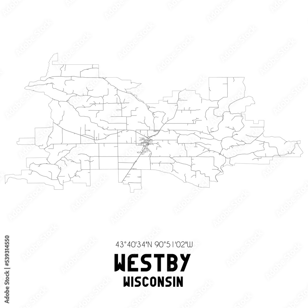 Westby Wisconsin. US street map with black and white lines. Stock