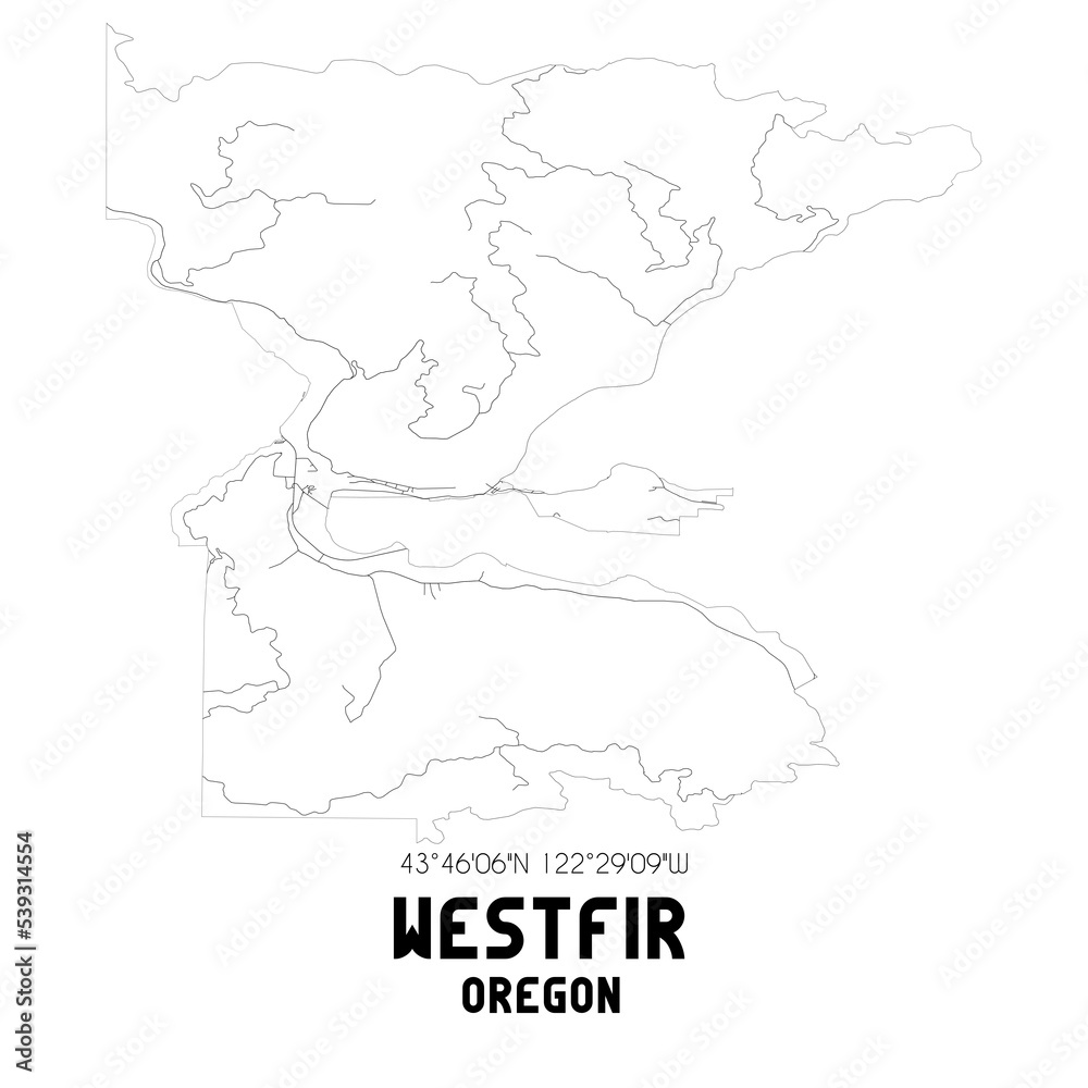 Westfir Oregon. US street map with black and white lines. Stock