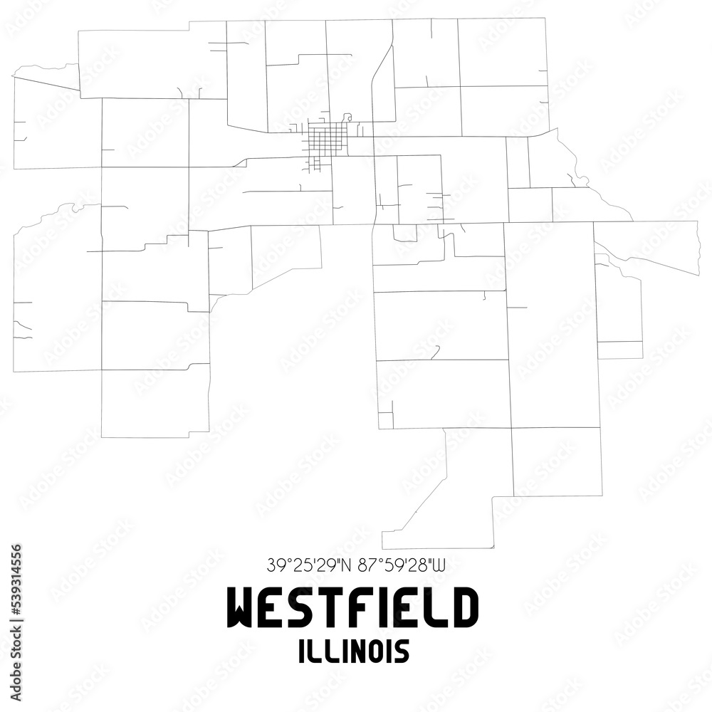 Westfield Illinois. US street map with black and white lines.