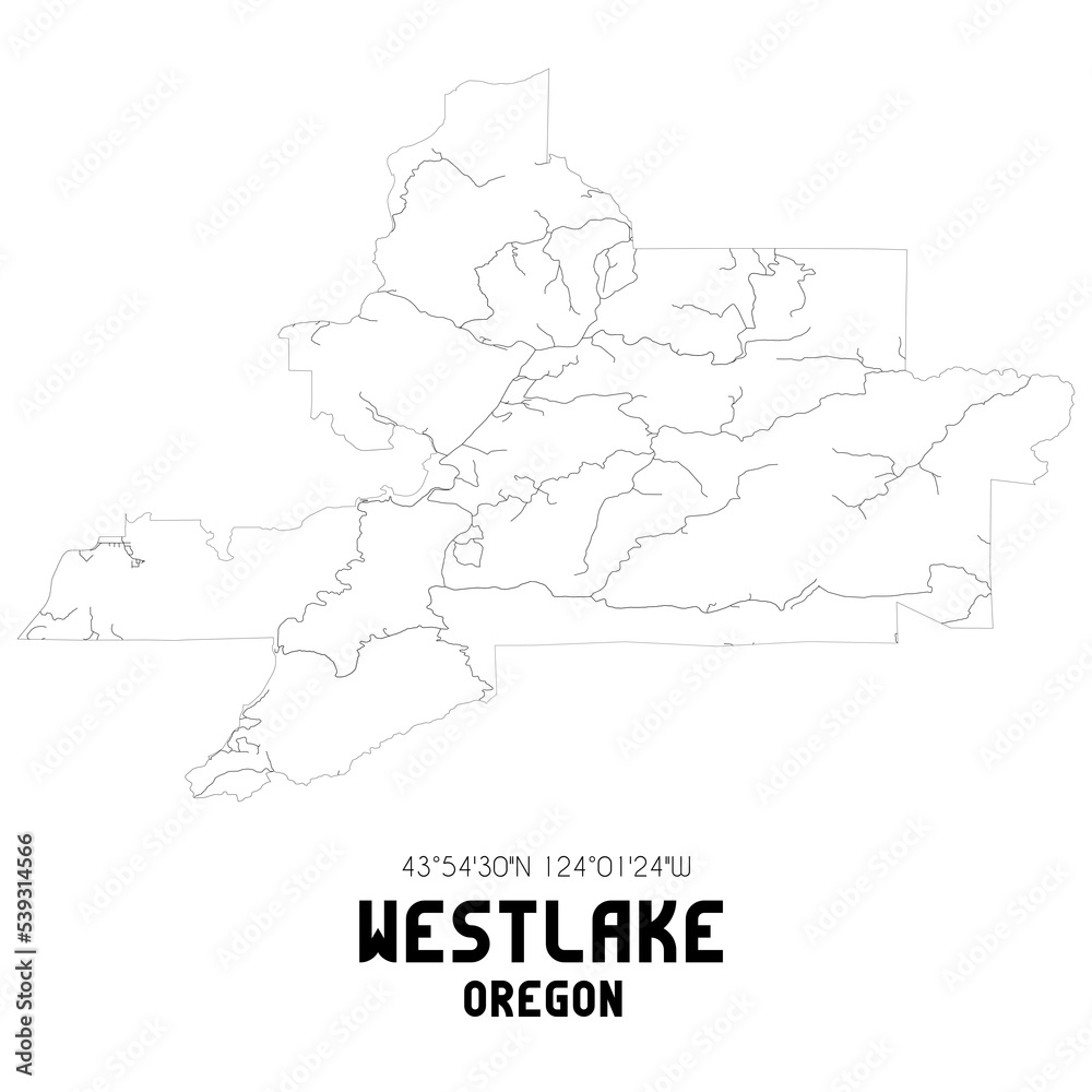 Westlake Oregon. US street map with black and white lines.