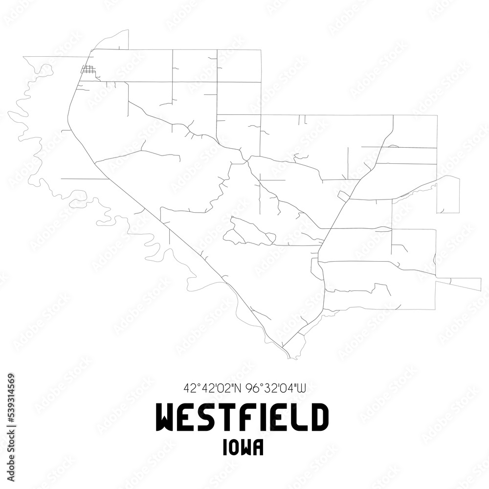 Westfield Iowa. US street map with black and white lines.