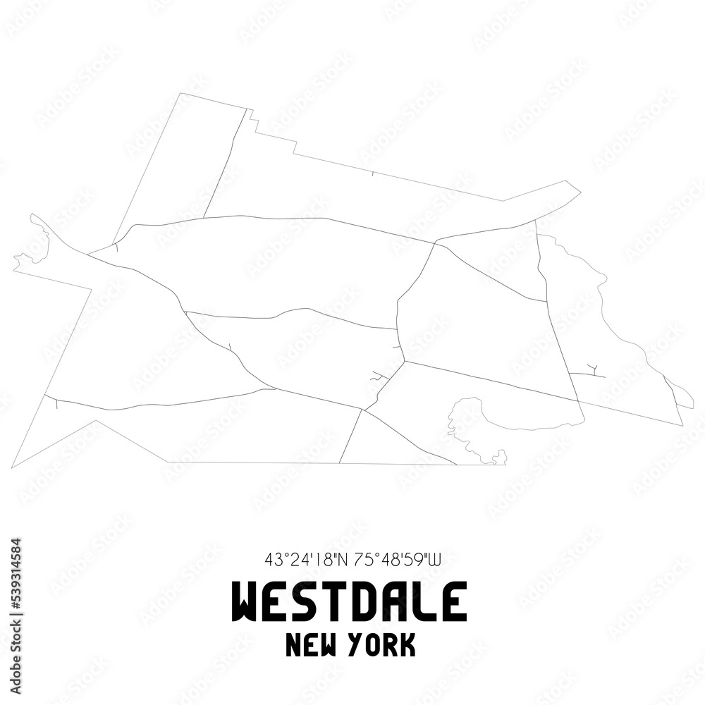 Westdale New York. US street map with black and white lines.