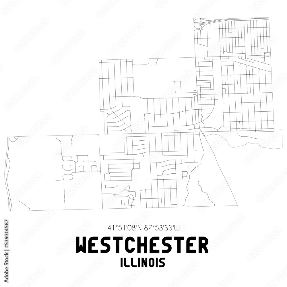 Westchester Illinois. US street map with black and white lines.
