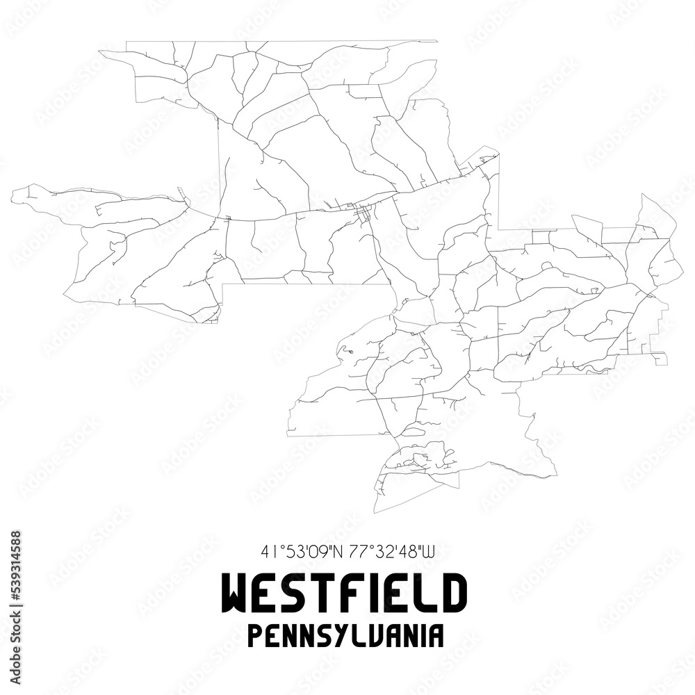 Westfield Pennsylvania. US street map with black and white lines.