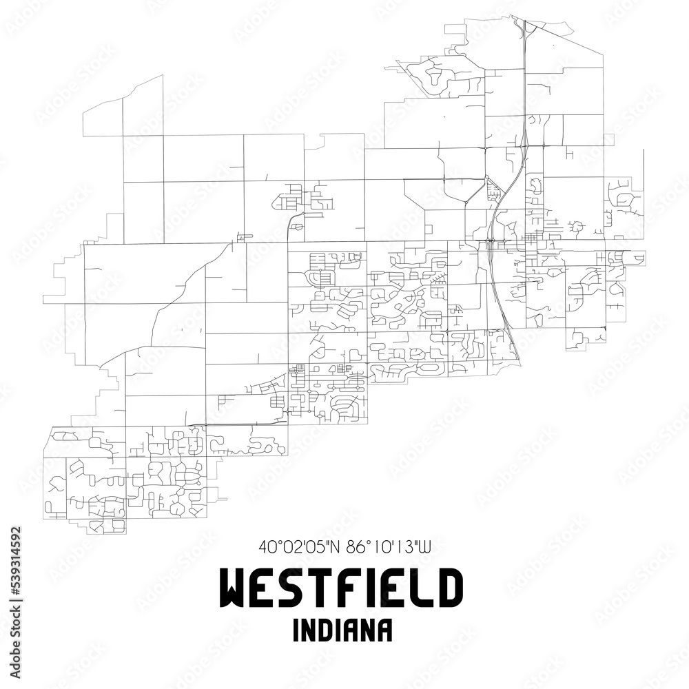 Westfield Indiana. US street map with black and white lines.