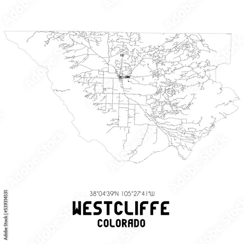 Westcliffe Colorado. US street map with black and white lines.