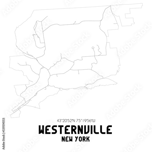 Westernville New York. US street map with black and white lines.