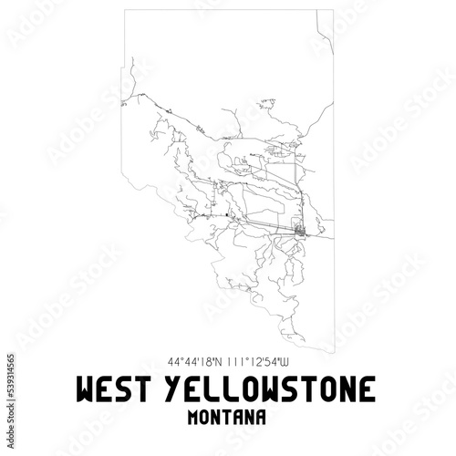 West Yellowstone Montana. US street map with black and white lines. photo