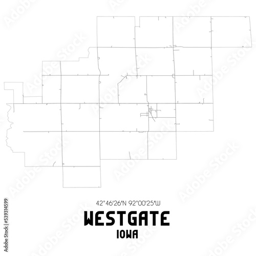 Westgate Iowa. US street map with black and white lines.