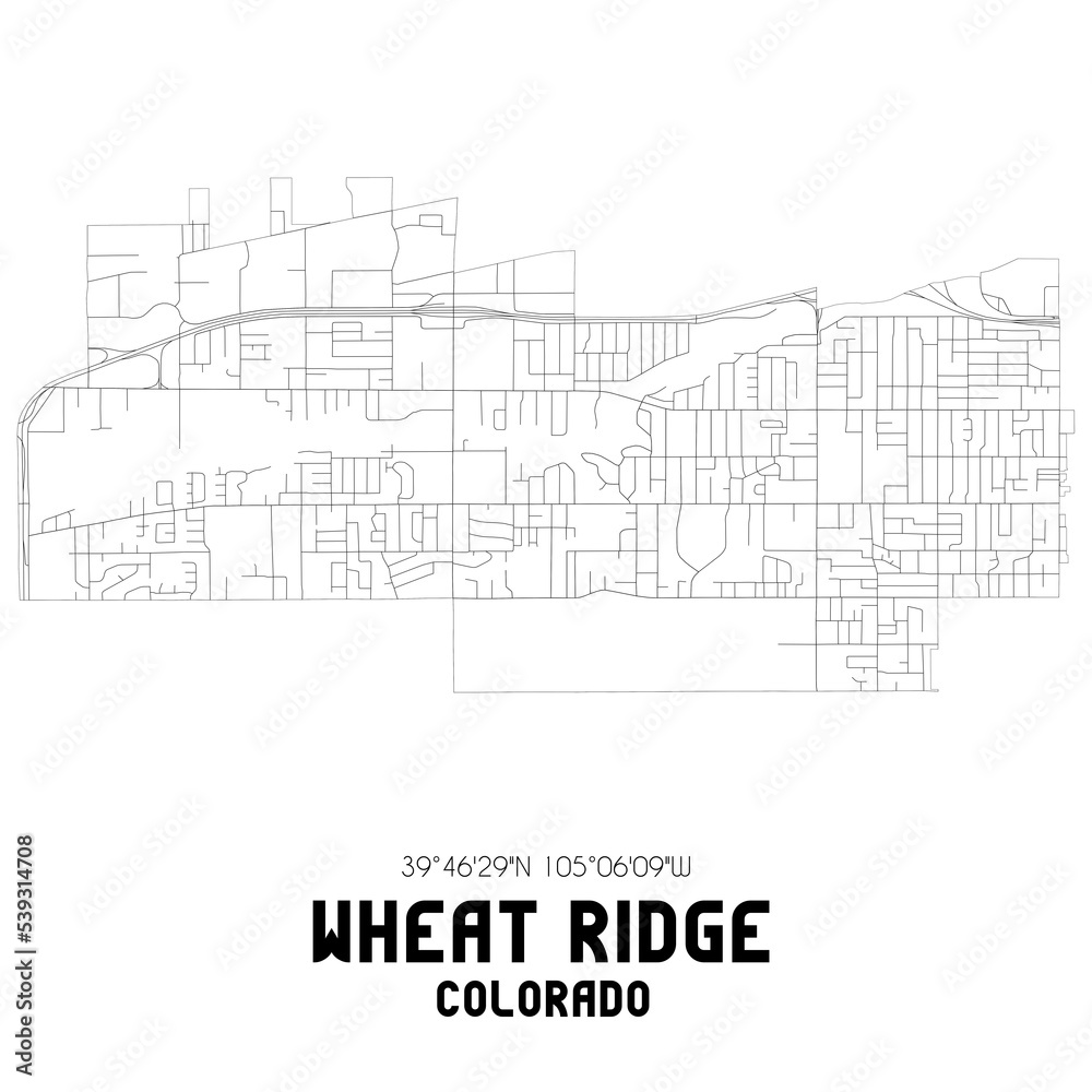 Wheat Ridge Colorado. US street map with black and white lines.